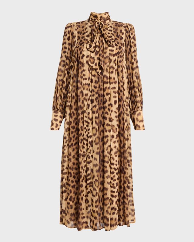 Crush Tie Neck Leopard Midi Dress